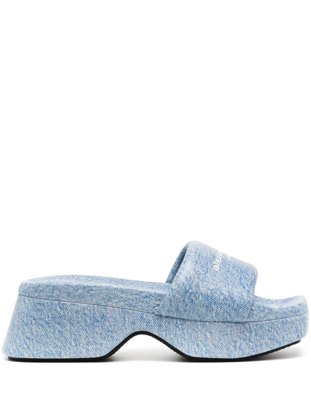 Float denim-print slides Product Image