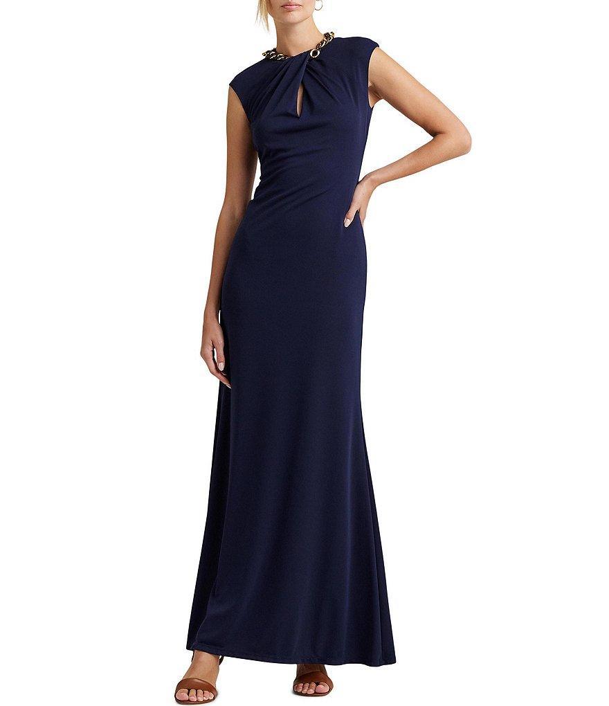 Lauren Ralph Lauren Chain Trim Round Neck Cap Sleeve Dress Product Image