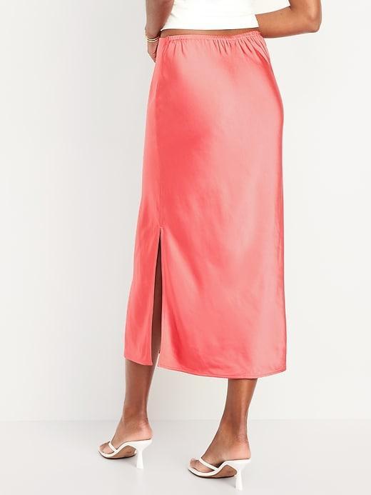 High-Waisted Satin Midi Slip Skirt Product Image