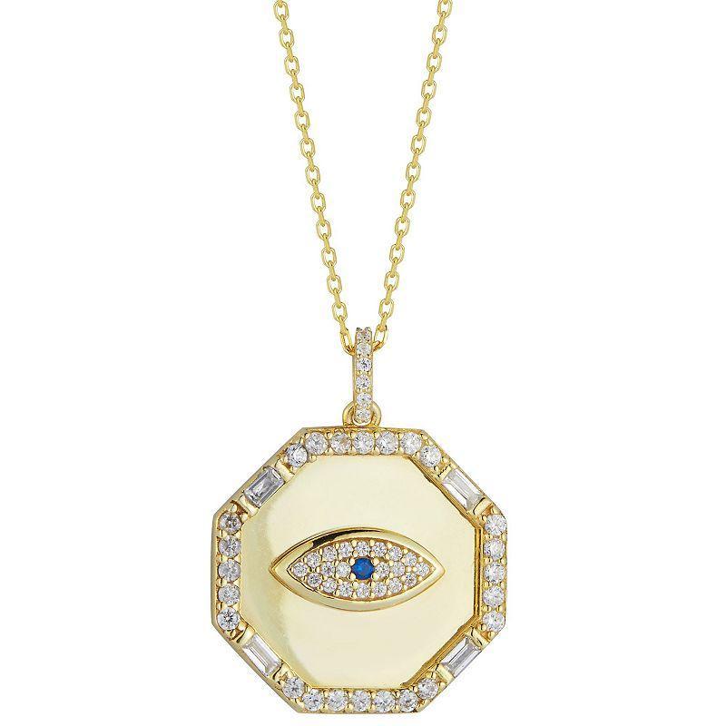 Sunkissed Sterling Cubic Zirconia Evil Eye Octagon Medallion Necklace, Womens Gold Product Image