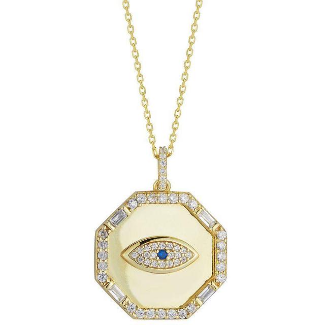 Sunkissed Sterling Cubic Zirconia Evil Eye Octagon Medallion Necklace, Womens Gold Tone Product Image