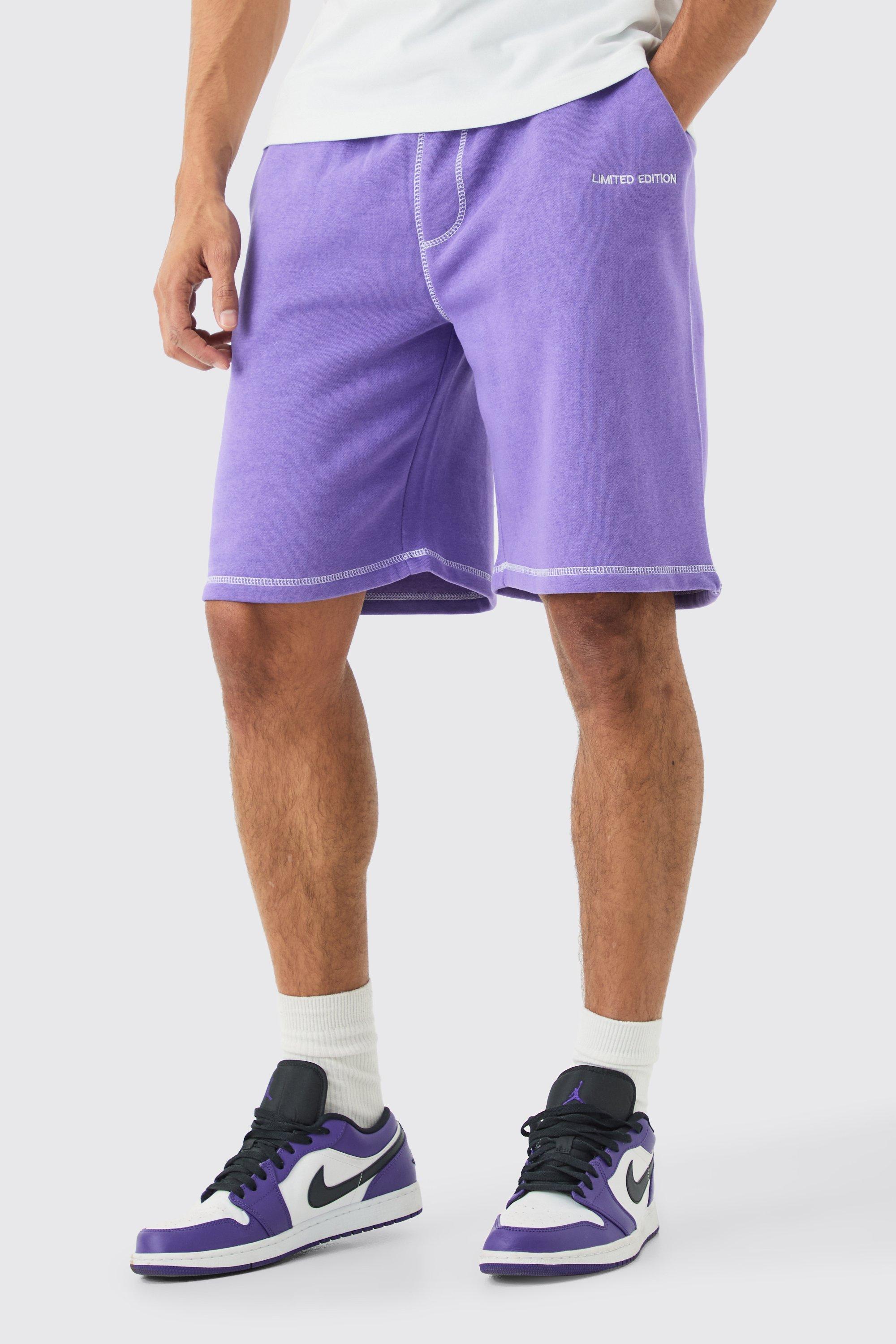 Mens Purple Oversized Limited Edition Contrast Stitch Shorts, Purple Product Image