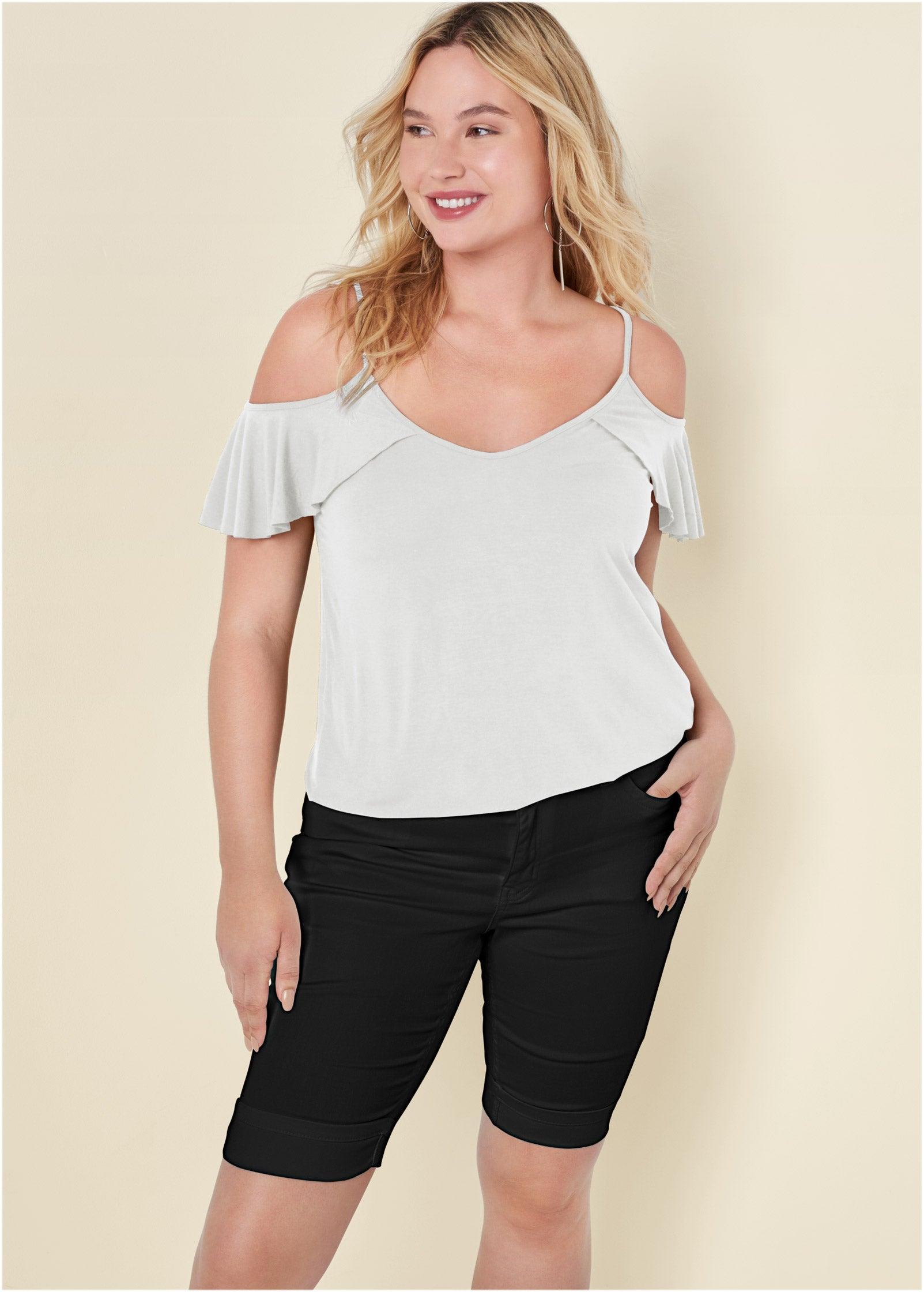 Ruffle Cold-Shoulder Top - White product image