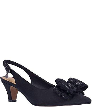 J. Renee Weslee Satin Rhinestone Bow Sling Pumps Product Image