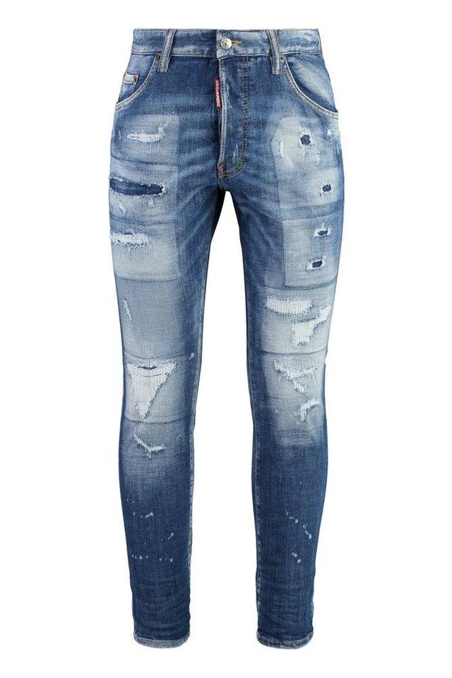 DSQUARED2 Ripped Detailed Skinny Jeans In Blue Product Image