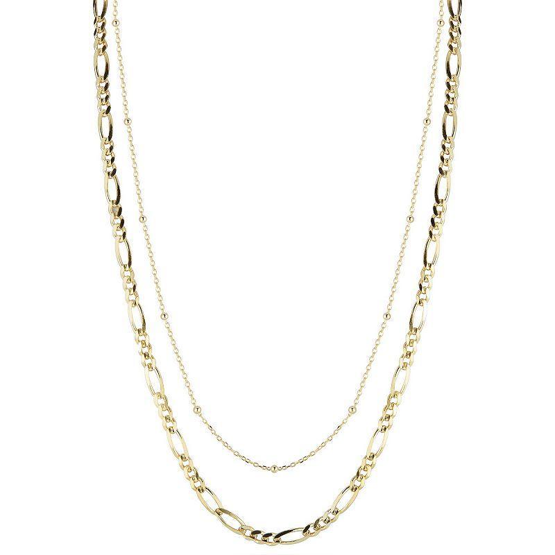 Sunkissed Sterling Double Layered Figaro and Ball Chain Necklace, Womens Gold Tone Product Image