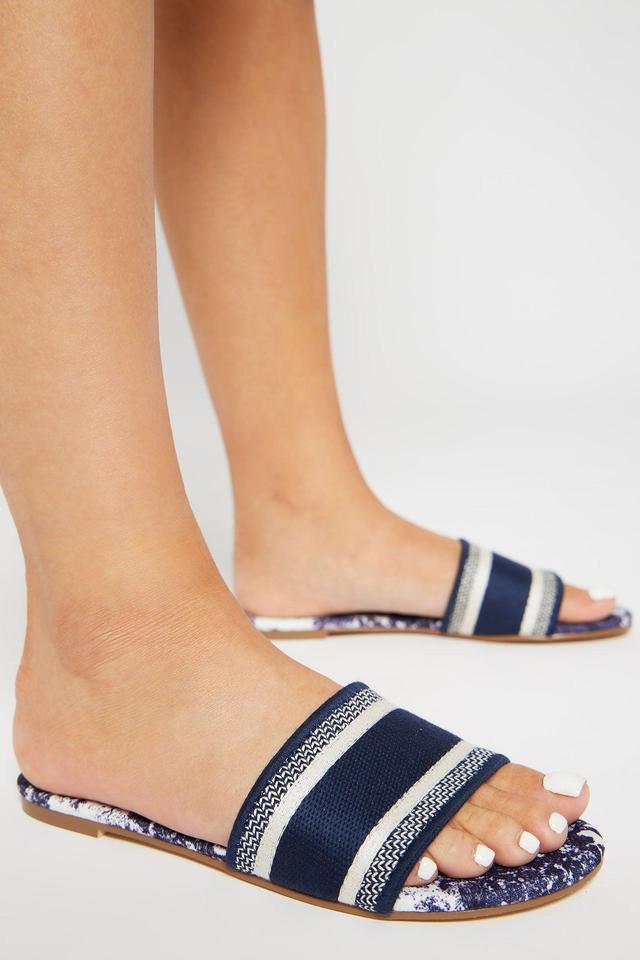 Katalia Printed Flat Sandals - Navy Product Image