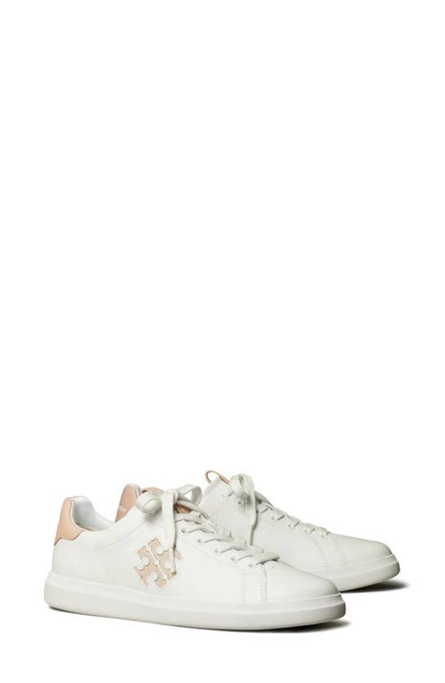 TORY BURCH Double T Howell Low-top Leather Sneakers In White Shell Pink Product Image