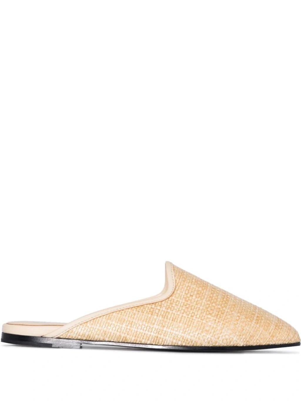 Neutral The Raffia Leather Trim Mules In Neutrals Product Image