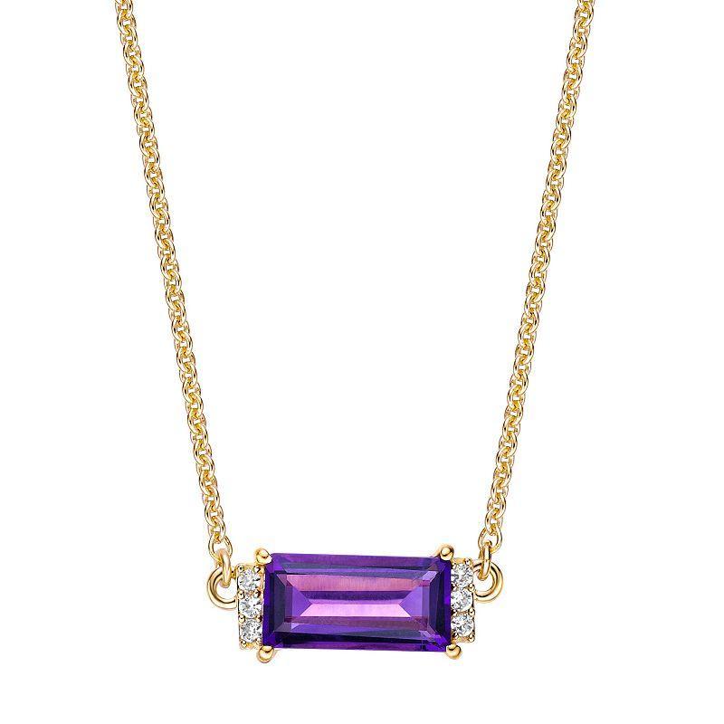 Gemminded 18k Gold Plated Sterling Silver Amethyst and Lab Created White Sapphire Pendant Necklace, Womens Purple Product Image