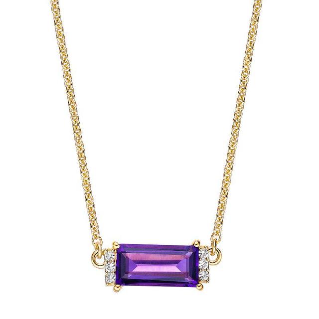 Gemminded 18k Gold Plated Sterling Silver Amethyst and Lab Created White Sapphire Pendant Necklace, Womens Purple Product Image