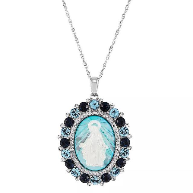 Sterling Silver Crystal & Mother of Pearl Mother Mary Cameo Pendant Necklace, Womens Product Image