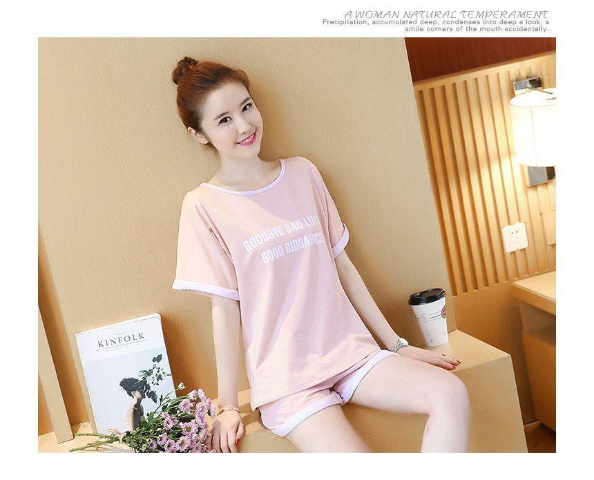 Maternity Set: Short-Sleeve Lettering T-Shirt + Mid Rise Plain Shorts Product Image