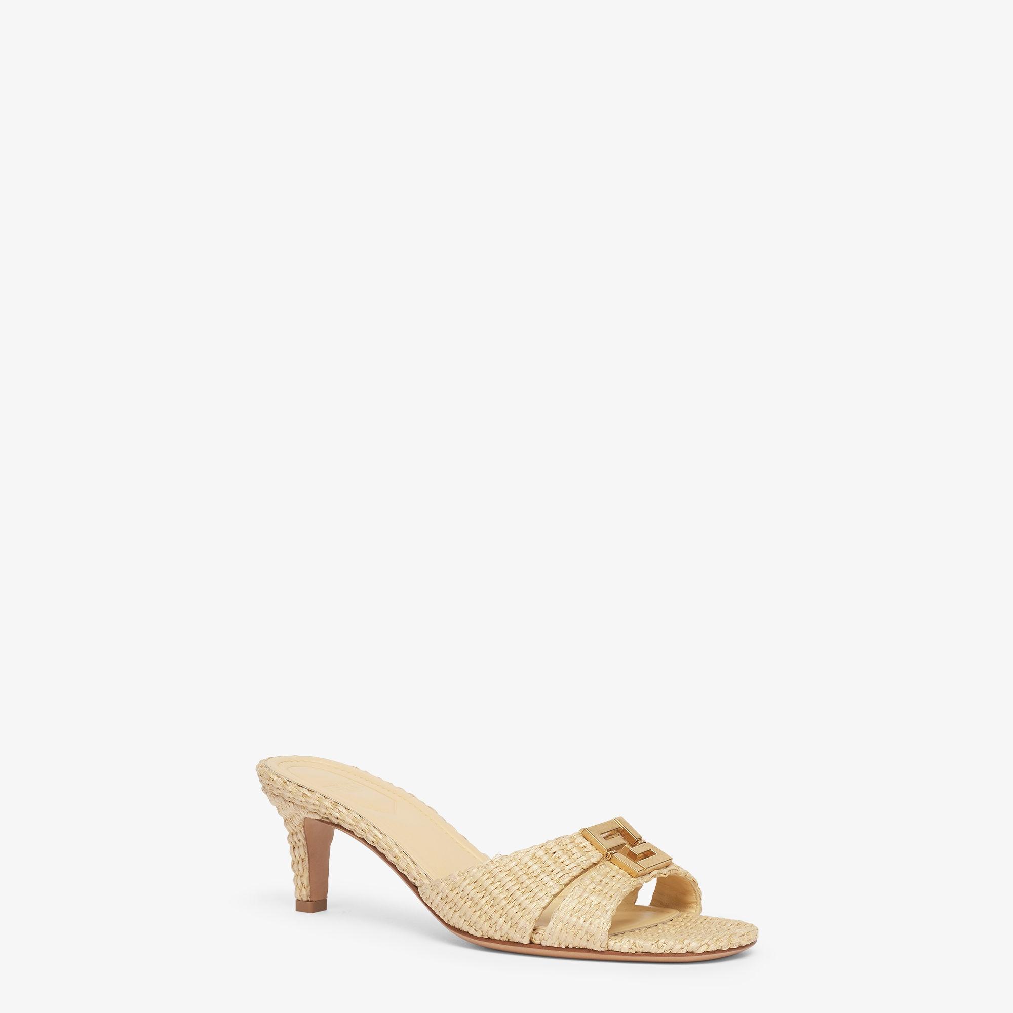 Fendi FFoldBeige cotton fiber medium-heel sandals Product Image