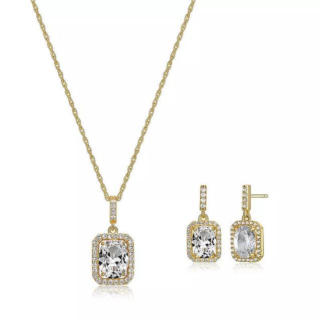 18k Gold over Silver Birthstone Drop Earrings & Pendant Necklace Set, Womens Cr Wh Blue April Product Image