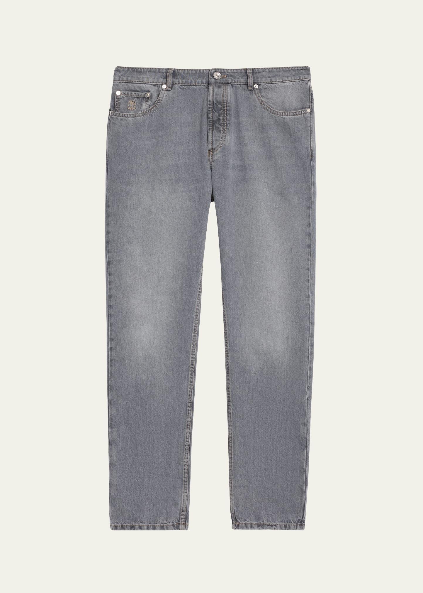 Mens Straight-Leg Grey Denim 5-Pocket Pants product image