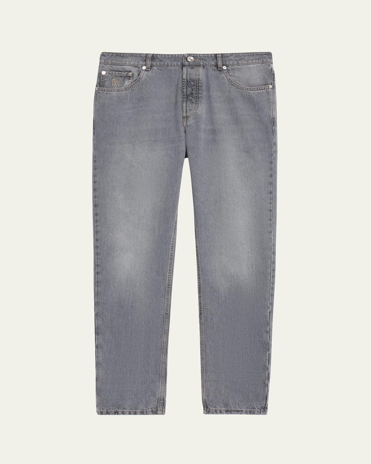 Mens Straight-Leg Grey Denim 5-Pocket Pants Product Image