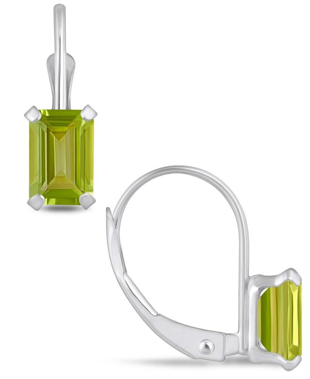 Celebration Gems 10k Gold Emerald Cut Lab-Created Sapphire Leverback Earrings, Womens, 10k Whgold Product Image