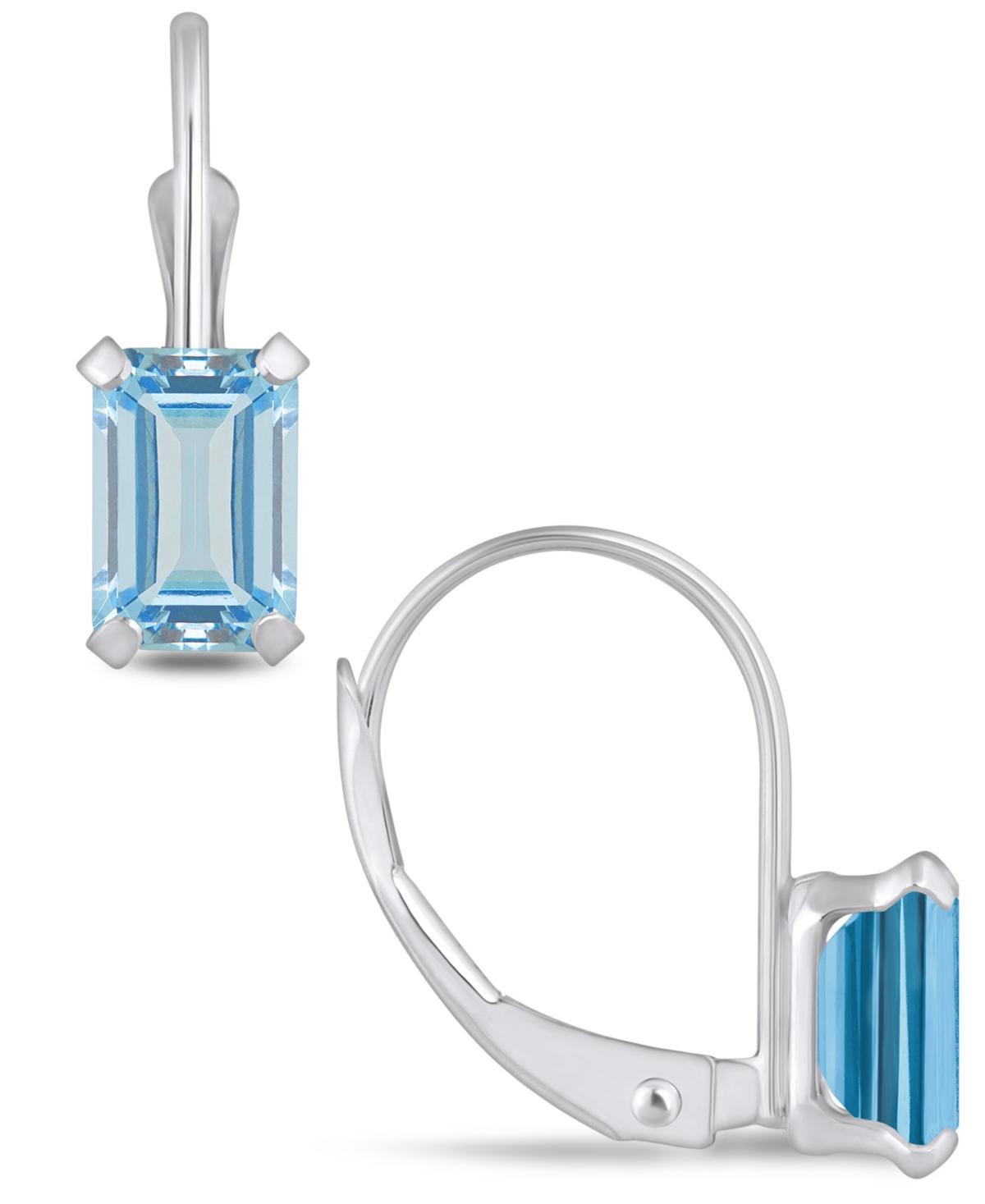 Celebration Gems 10k Gold Emerald Cut Aquamarine Leverback Earrings, Womens, 10k Whgold Product Image