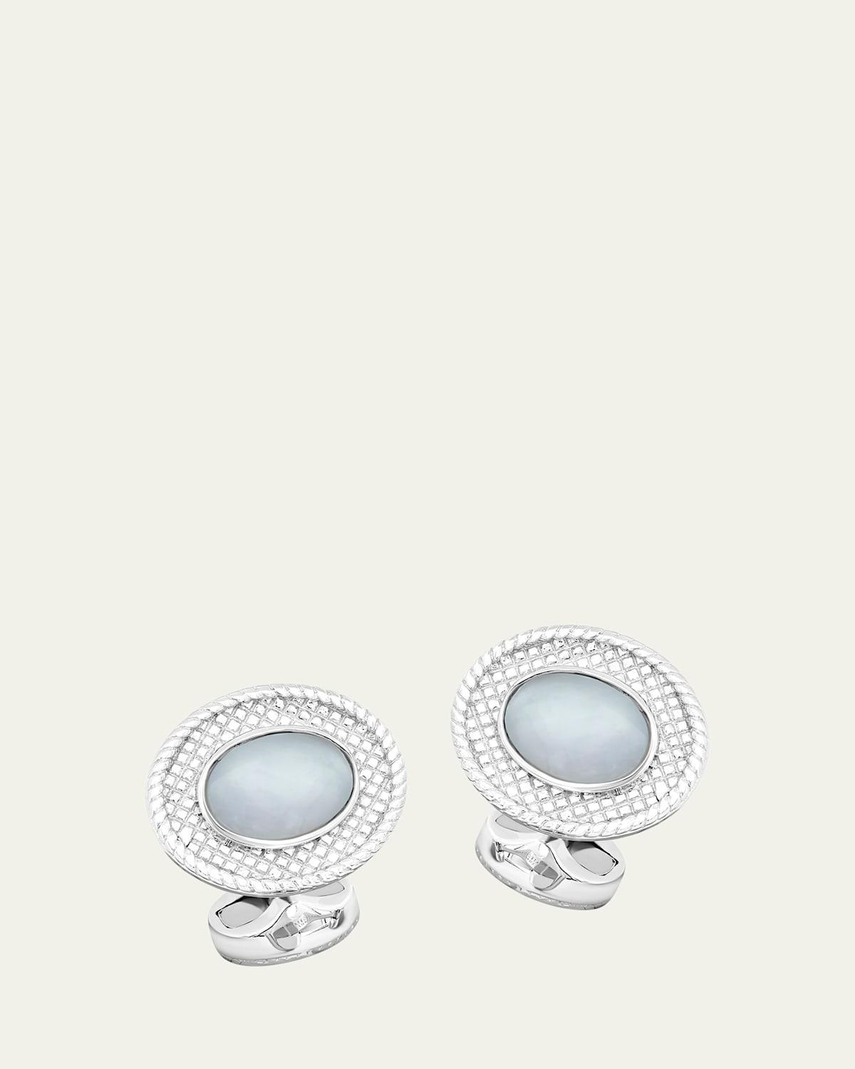 Mens Sterling Silver Moonstone Cufflinks Product Image