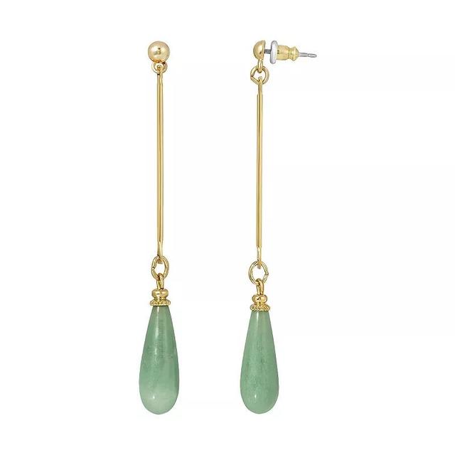 1928 Gold Tone Aventurine Linear Teardrop Earrings, Womens, Green Product Image