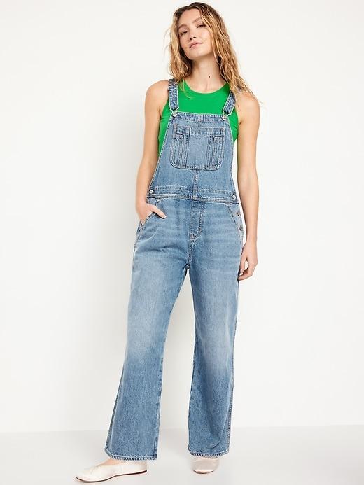 Baggy Wide-Leg Jean Overalls Product Image