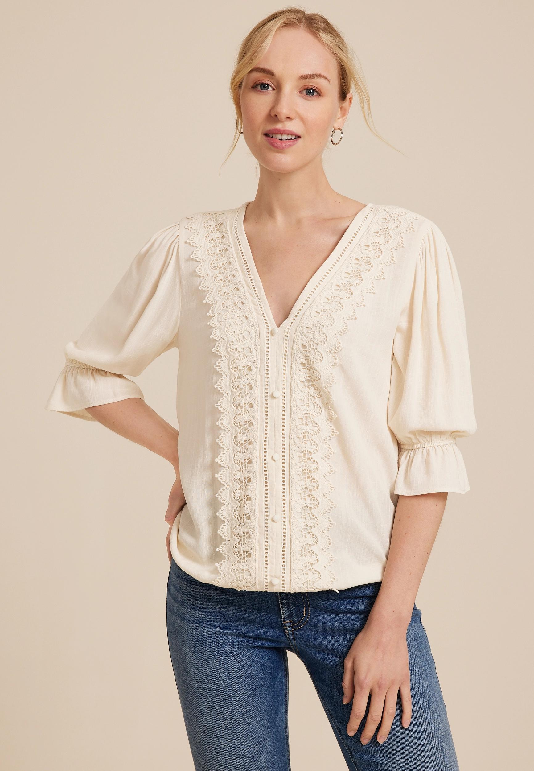 Crochet Lace Bubble Hem Blouse Product Image