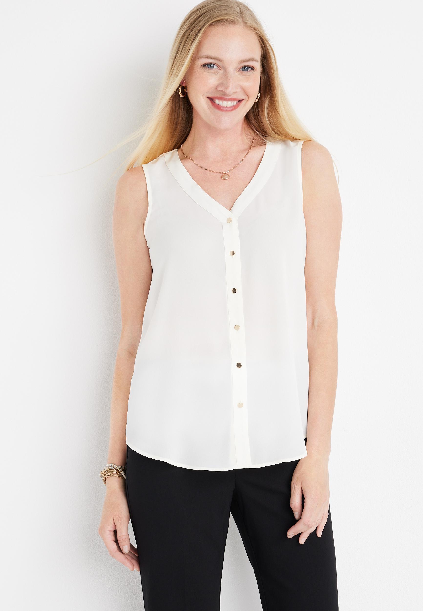 Maurices Womens Madison Solid Button Down Tank Top Product Image