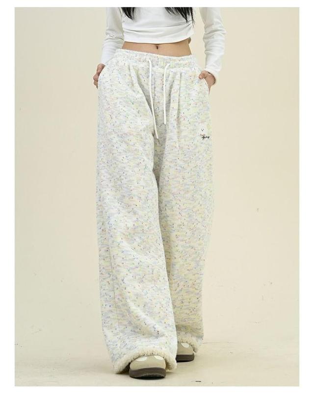 Drawstring Waist Lettering Wide Leg Sweatpants Product Image