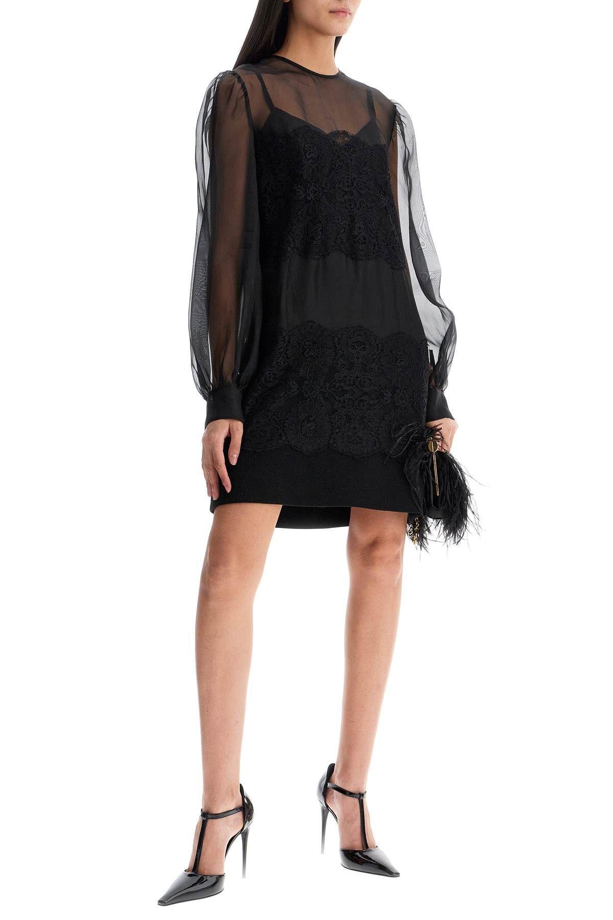 DOLCE & GABBANA Organza Lace Mini Dress In Black Product Image