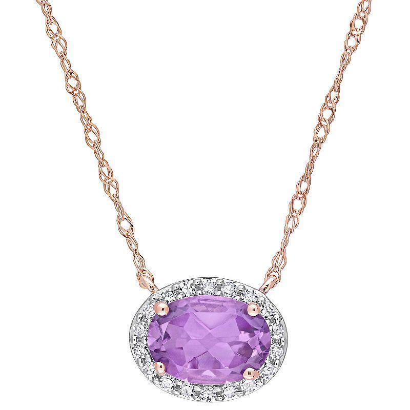 Stella Grace 10k Rose Gold Amethyst & 1/10 Carat T.W. Diamond Halo Necklace, Womens Purple Product Image