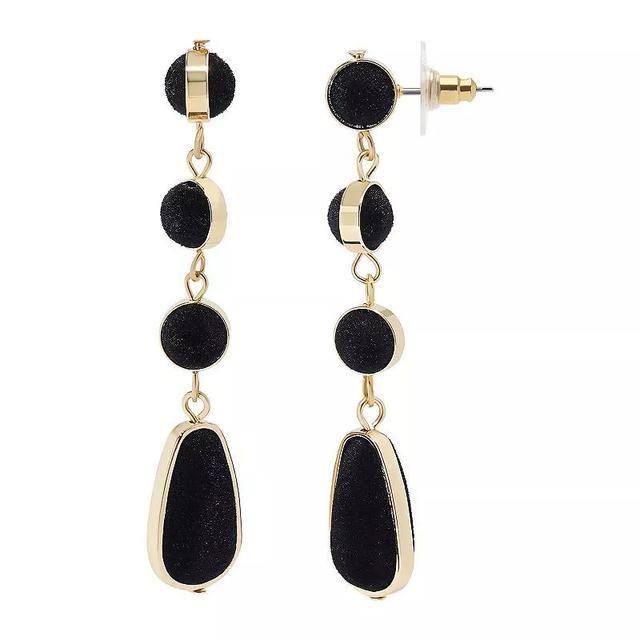 Emberly Gold Tone Black Velvet Linear Teardrop Earrings, Womens Product Image