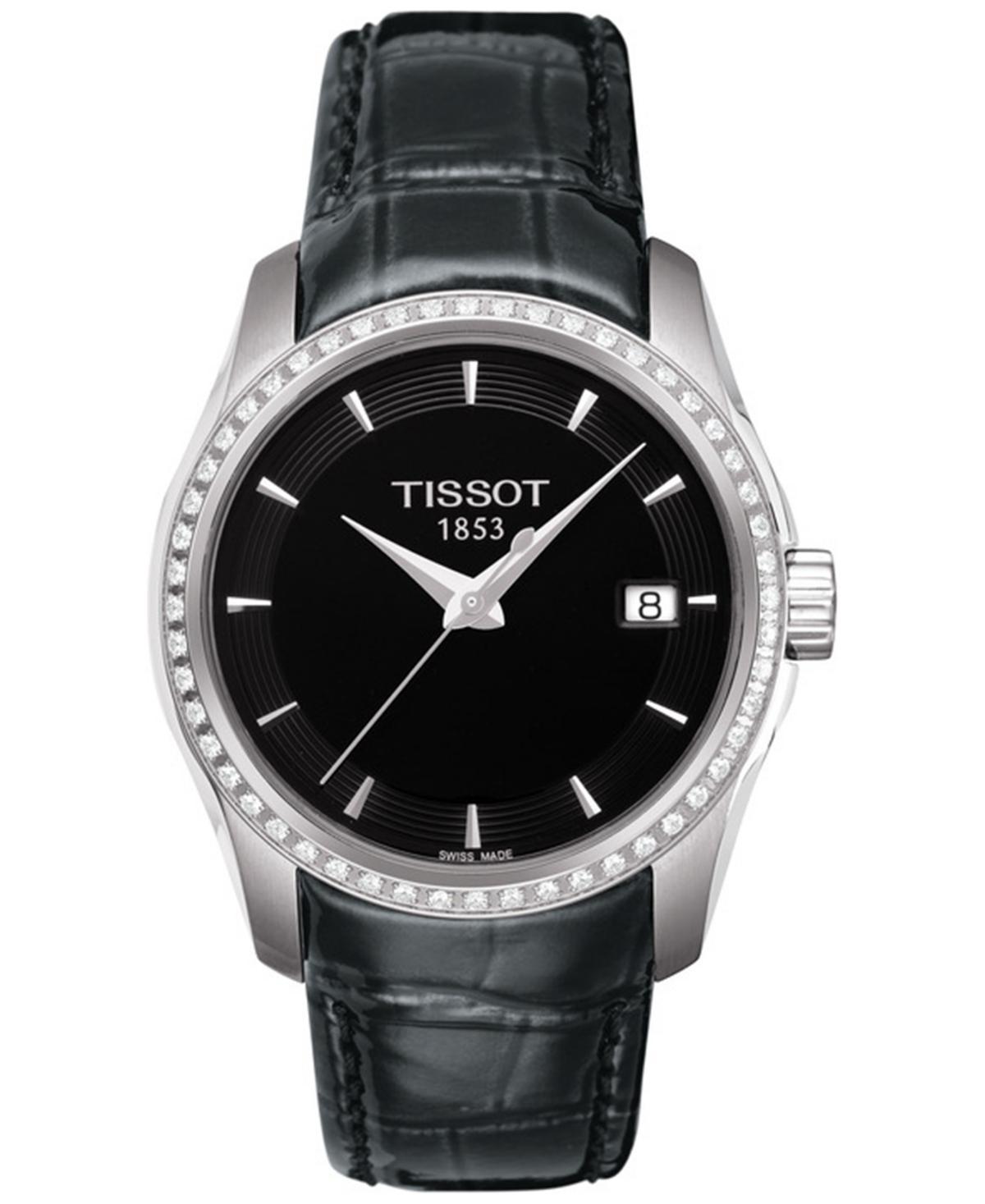 Tissot Womens Swiss Couturier Diamond (1/3 ct. t.w.) Black Leather Strap Watch 32mm - Black Product Image