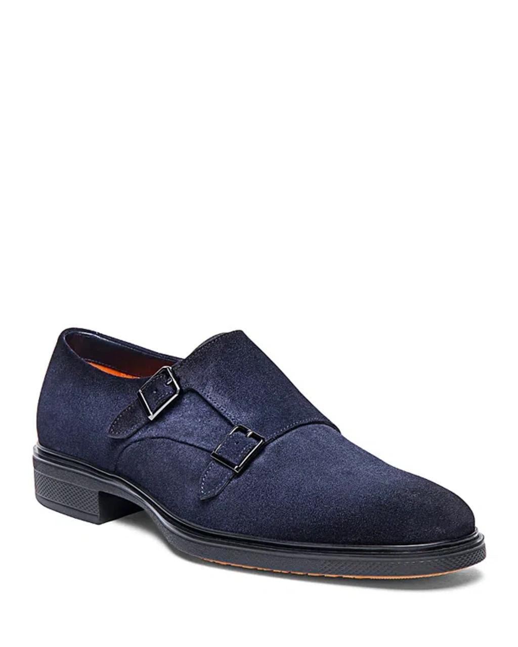 SANTONI Men's Double Buckled Monk Strap Dress Shoes In Blue Product Image