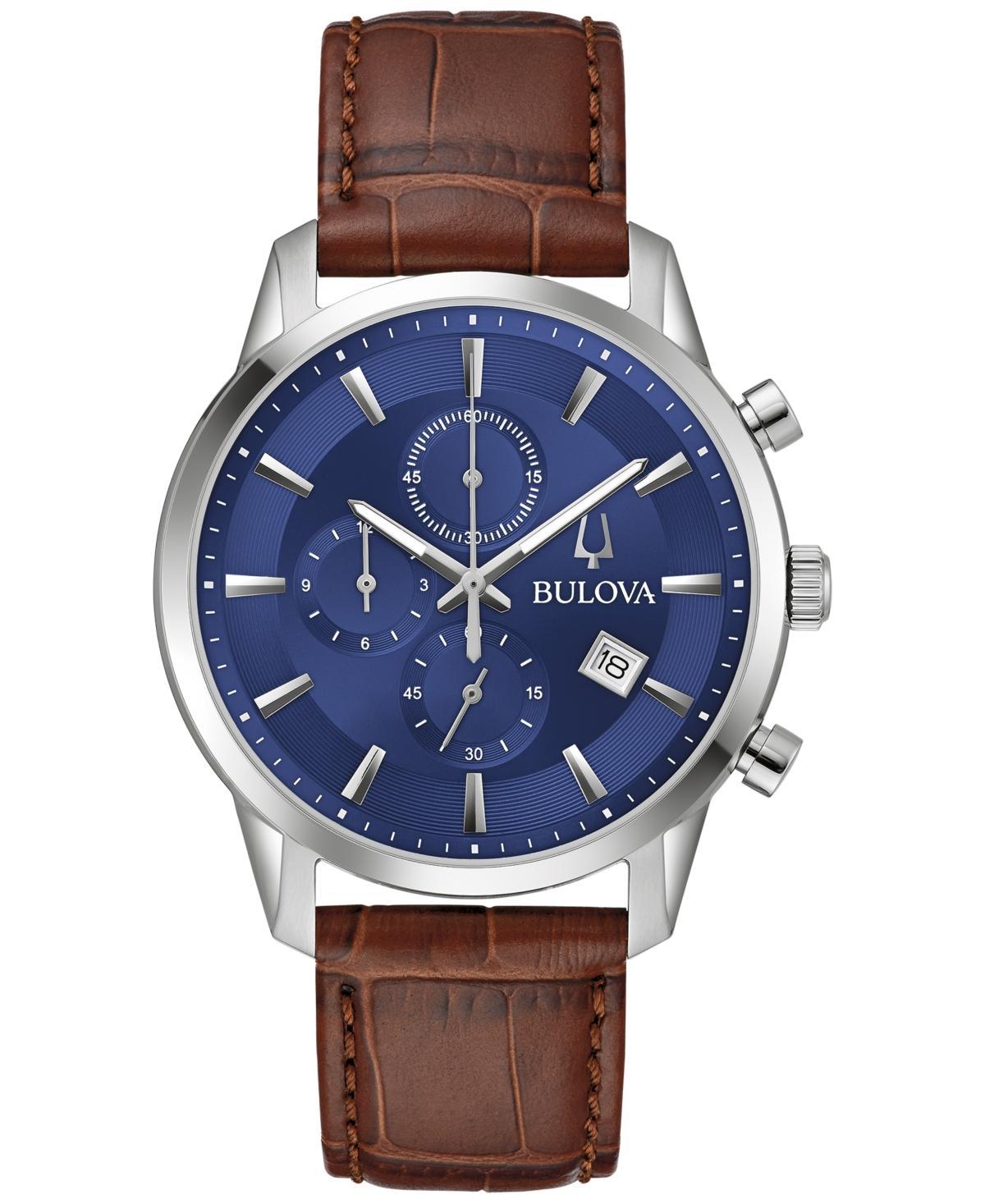 Bulova Mens Sutton Chronograph Brown Leather Strap Watch Product Image