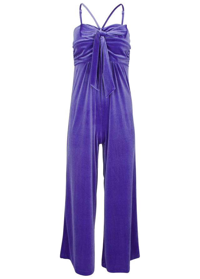 Stretch Velvet Halter Jumpsuit - Deep Blue Product Image