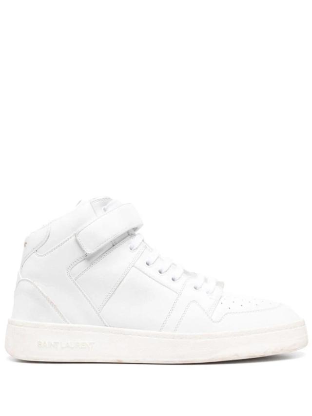 SAINT LAURENT Logo-lettering Leather Sneakers In White Product Image