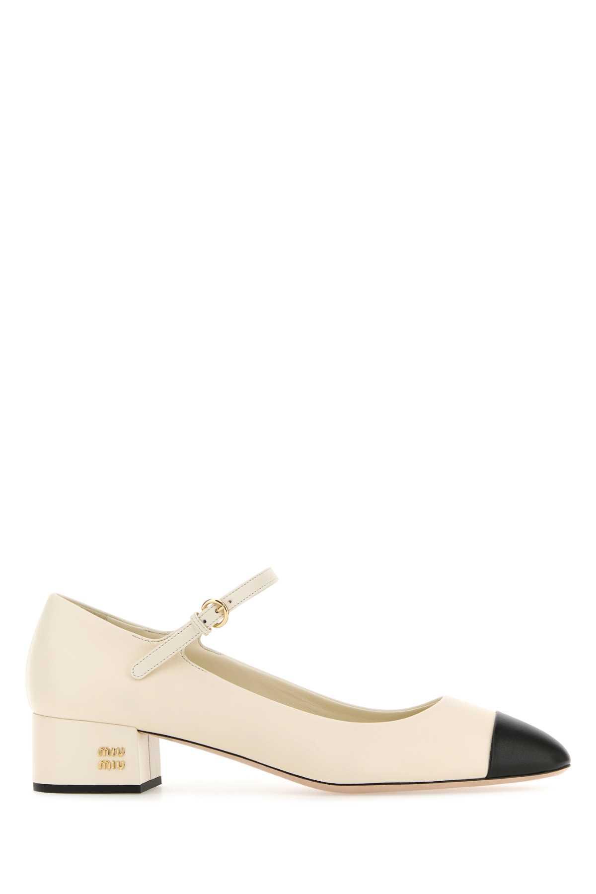 Ivory Leather Pumps In White Product Image