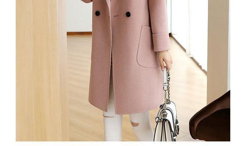 Lapel Collared Plain Double Breasted Coat Product Image