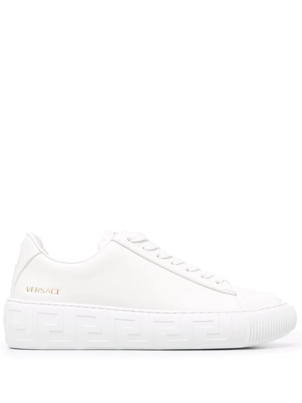 La Greca Sneakers In White Leather In Pink Product Image