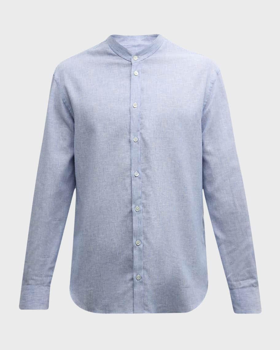 Men's Nehru Linen-Cotton Casual Button-Down Shirt Product Image