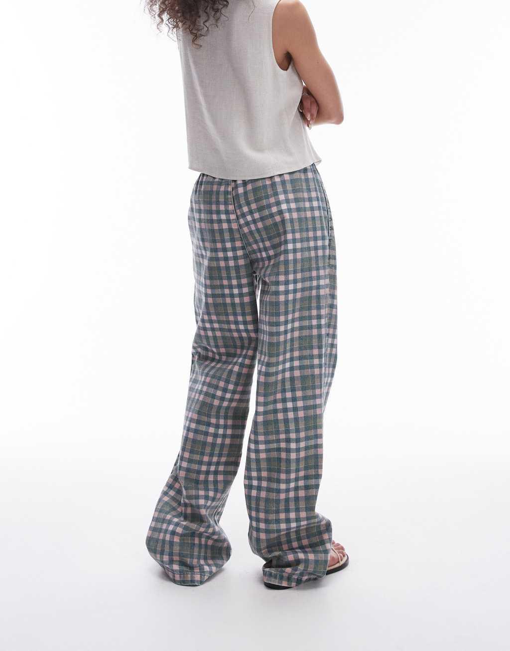 Topshop check pull-on pants in multi Product Image