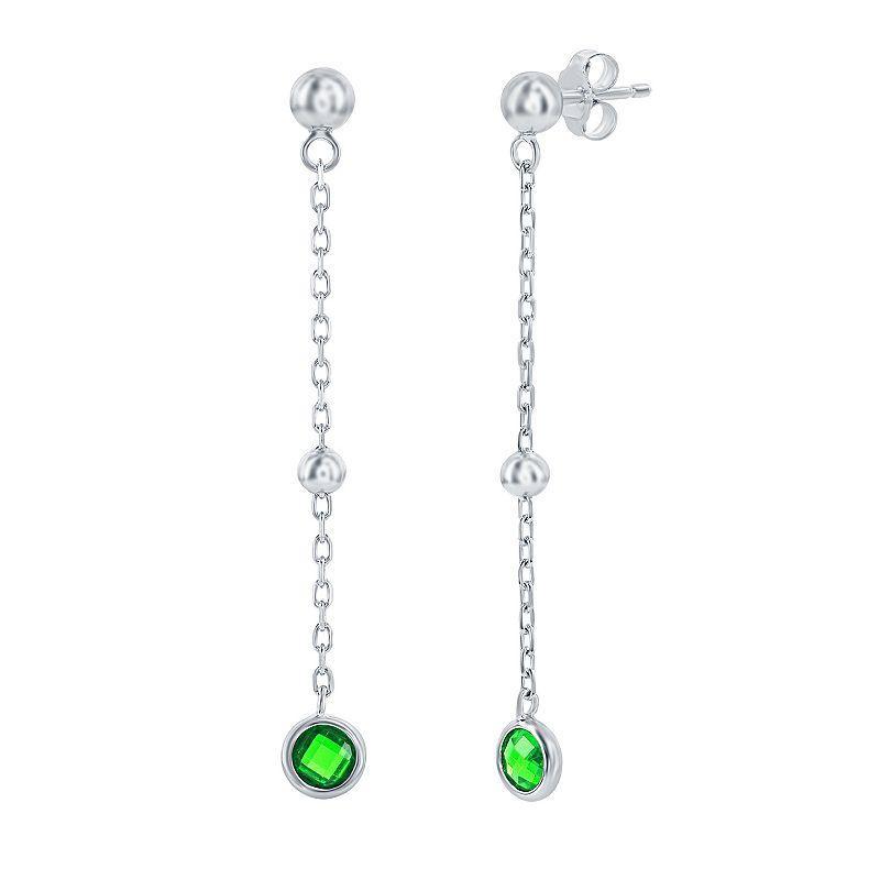 Argento Bella Sterling Silver Bezel-Set Cubic Zirconia & Bead Chain Earrings, Womens, Green Product Image