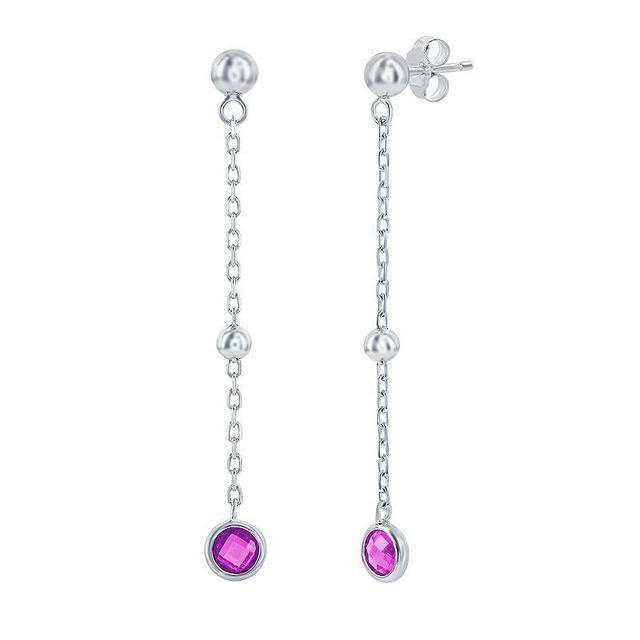 Argento Bella Sterling Silver Bezel-Set Cubic Zirconia & Bead Chain Earrings, Womens, Sterling Pink Product Image