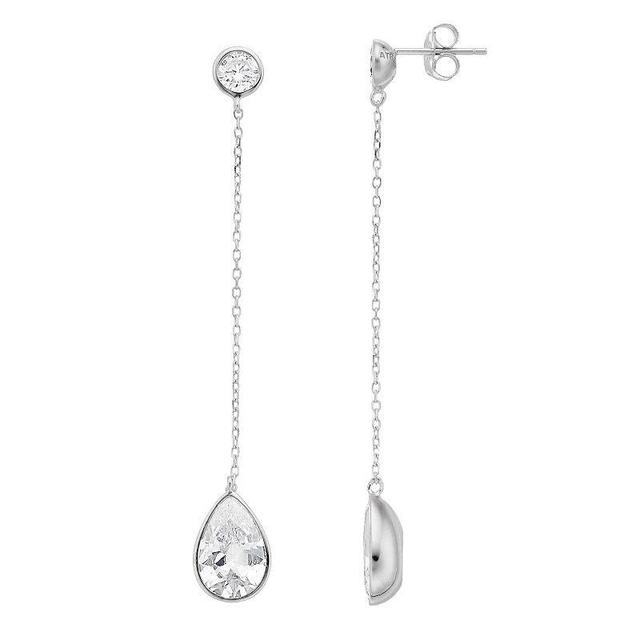 Rosabella Sterling Silver Cubic Zirconia Linear Teardrop Earrings, Womens, White Product Image