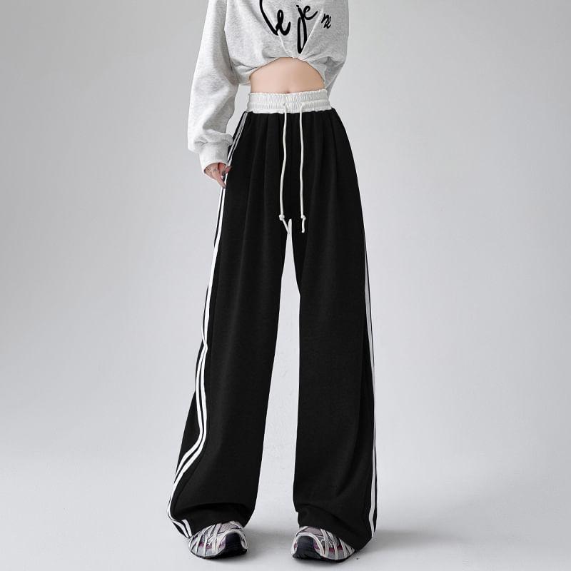 High Waist Striped Print Wide Leg Pants (various Designs) Product Image