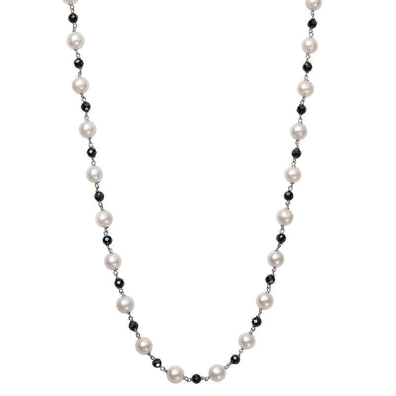 Sterling Silver Black Spinel & Freshwater Cultured Pearl Necklace, Womens Product Image