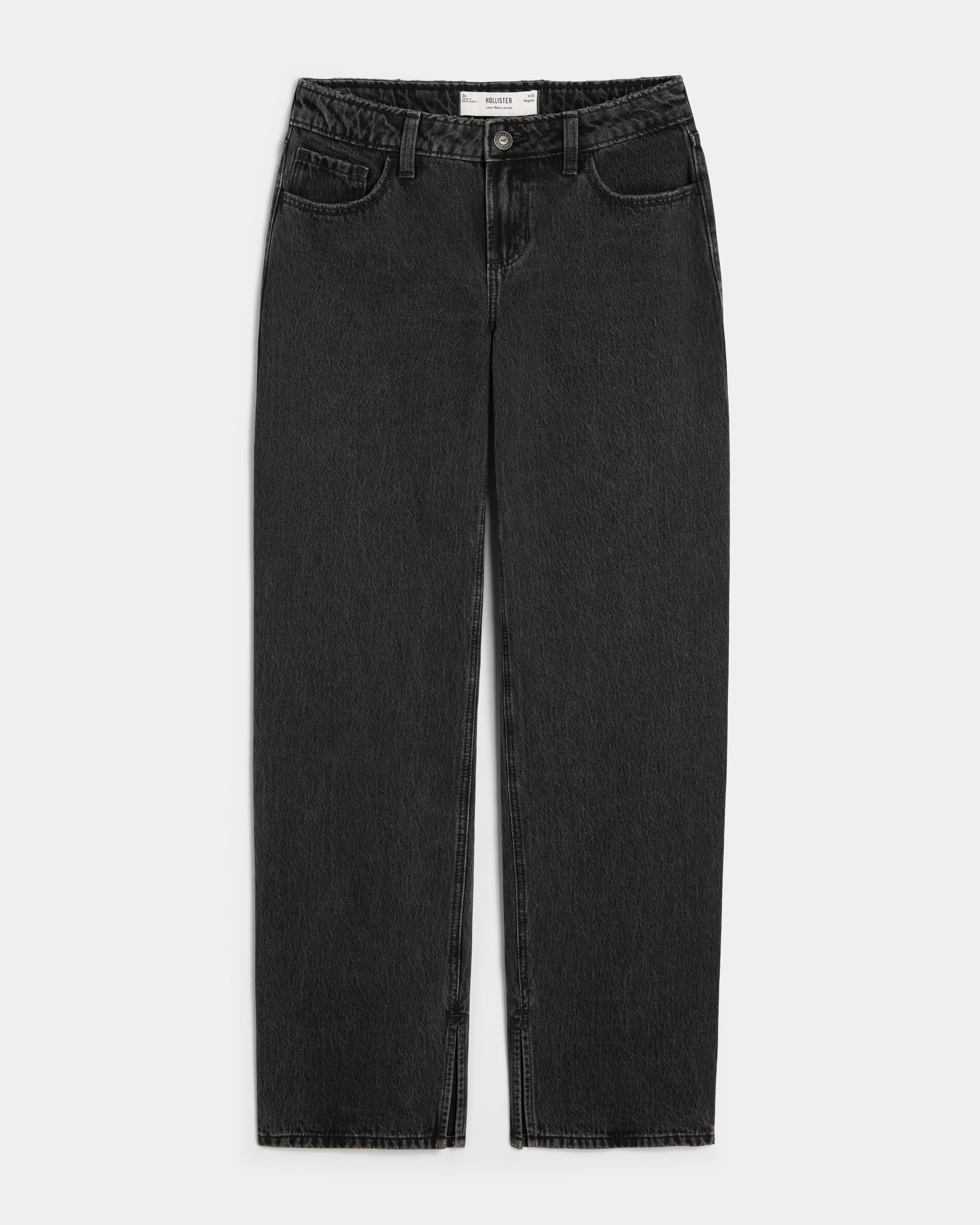 Low-Rise Washed Black Loose Jeans Product Image