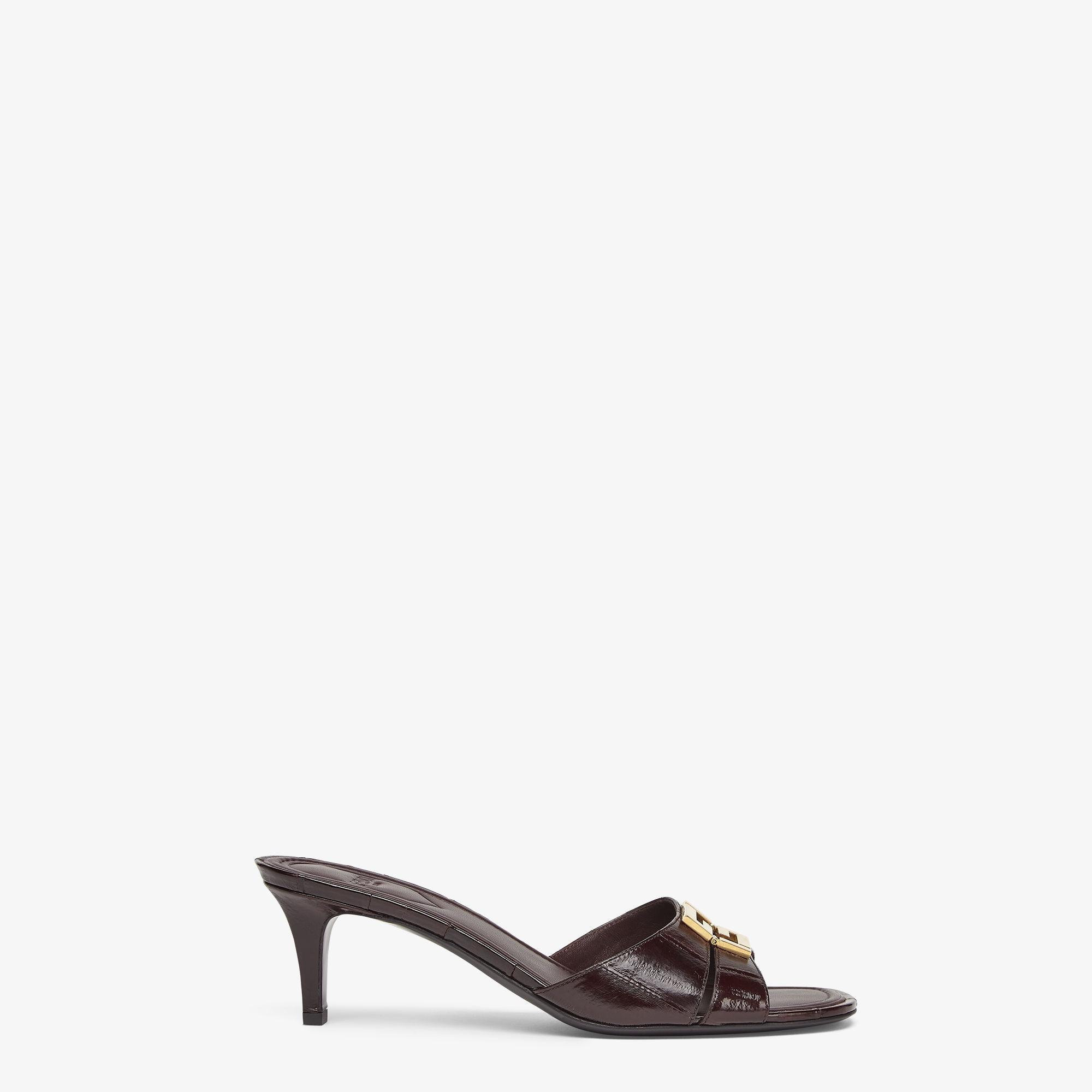 Fendi FFoldBrown eel leather medium-heeled sandals Product Image