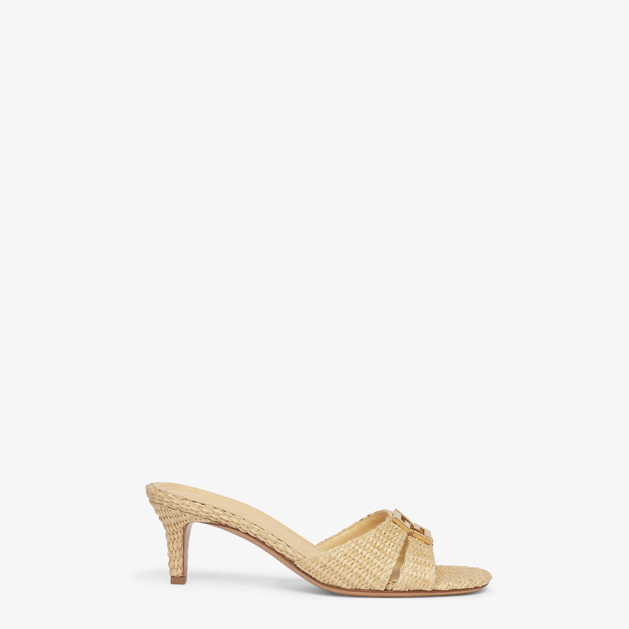 Fendi FFoldBeige cotton fiber medium-heel sandals Product Image